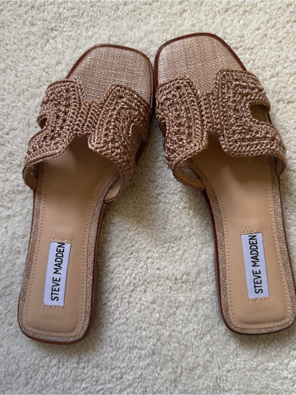 Steve Madden Hadyn Crochet Raffia Slide Sandals - Tan Sz7